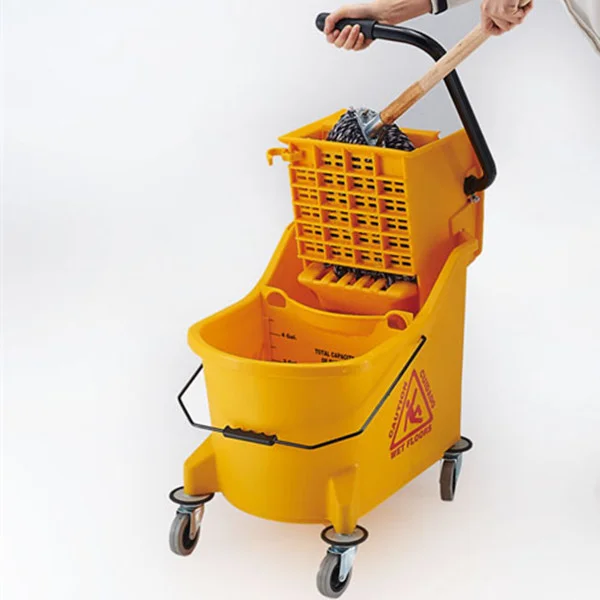 housekeeping hotel deluxe floor cleaning side down press roller wringer mop squeeze plastic bucket trolley with wheels