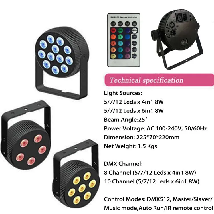 6in1 RGBAW UV IR Remote control 12x8 dmx flat led par can light with great wash effect for live events
