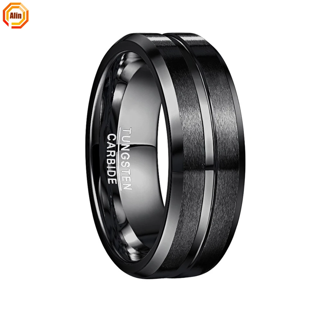 China Wholesale 8MM Silver Color Brushed Matt Surface Polish Inside Inlay Abalone Opal Mens Tungsten Carbide Rings