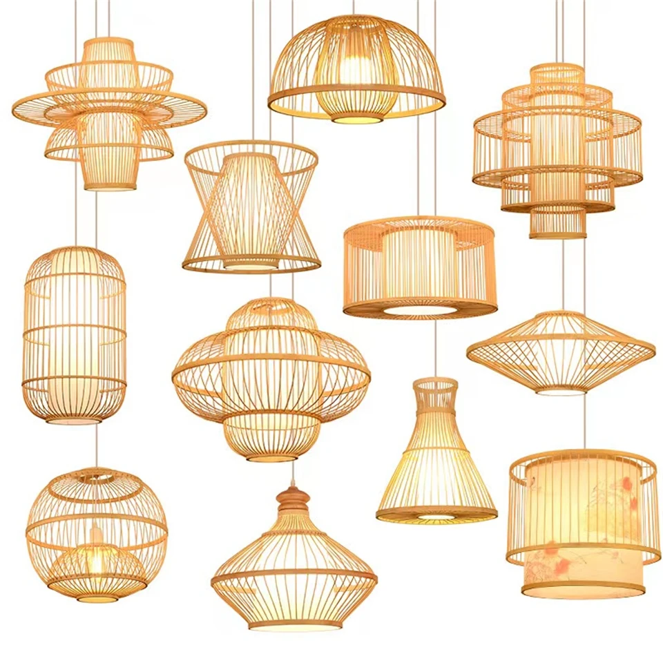 High Quality New Design Nature Bamboo wooden pendant lamp luxury bamboo lamp shade pendant light rattan shade For Kitchen dining