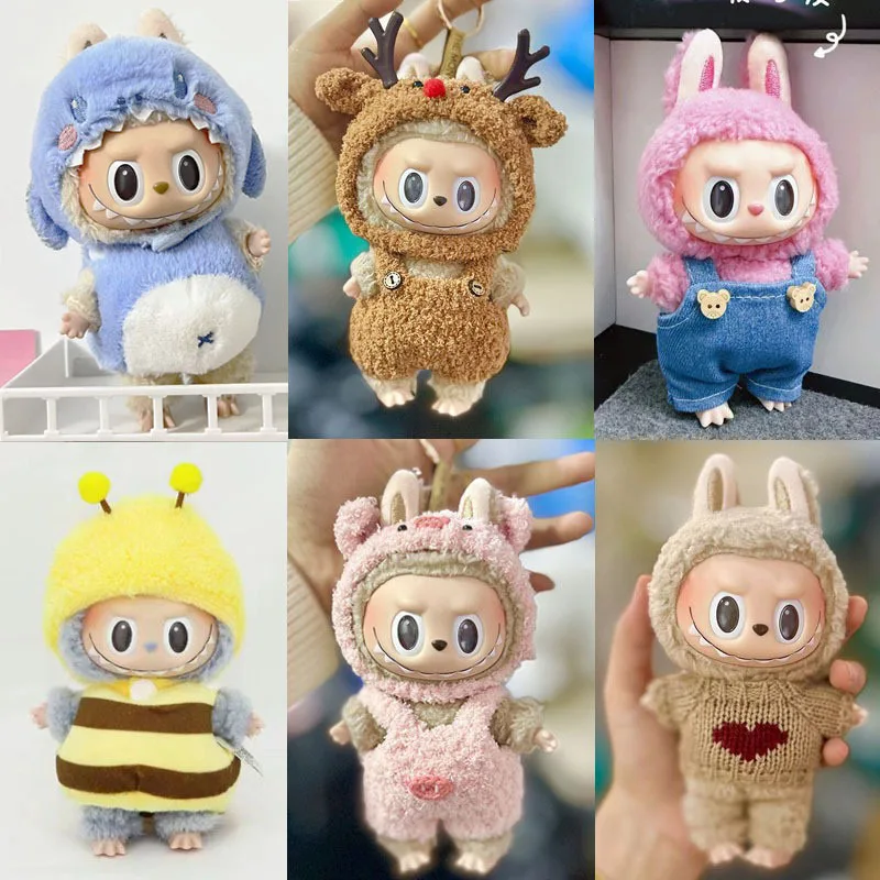 Labubu 17cm Baby Clothes Blind Box Macaron Cloth Japanese style backpack pendant kawaii labubu plush Cartoon Dress