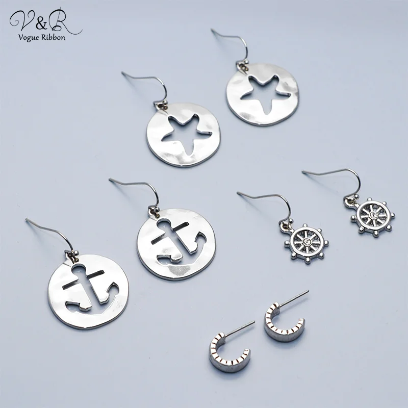 V&R Fashion Jewelry 2020 new design Gold Plated Anchor Small Hook sea series Earring for Woman