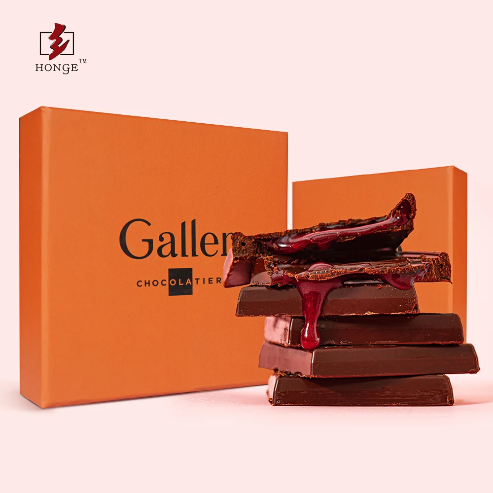 HONGE  Luxury Eco Friendly Cardboard Box Chocolate Box Packaging With Tray Inside Custom Food Grade Rigid Box With Lid