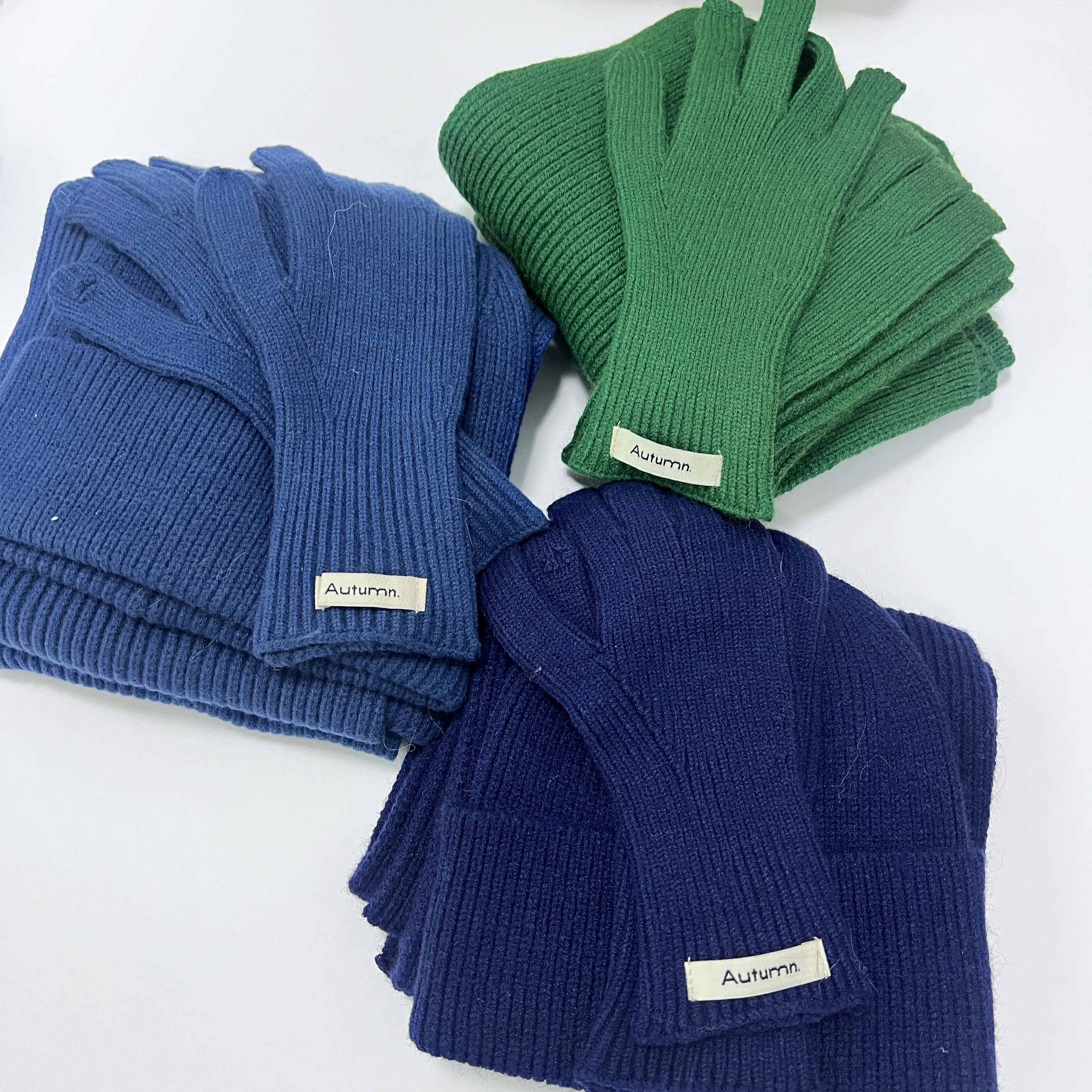 New Fall Winter 2024 Solid Color Hats Scarves Gloves Set