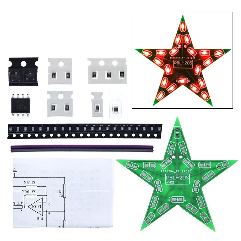 Students Training DIY Kit Five-Pointed Star Breathing Light Gradient LED Light for Christmas Soldering Training Red Green Blue