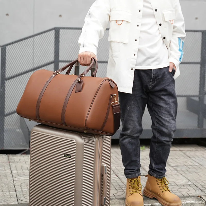 Custom Waterproof Leather Weekender Overnight Bag  Large Carry  Bag Travel Tote Duffel Bag for Men PU OEM Fashion Unisex Trip