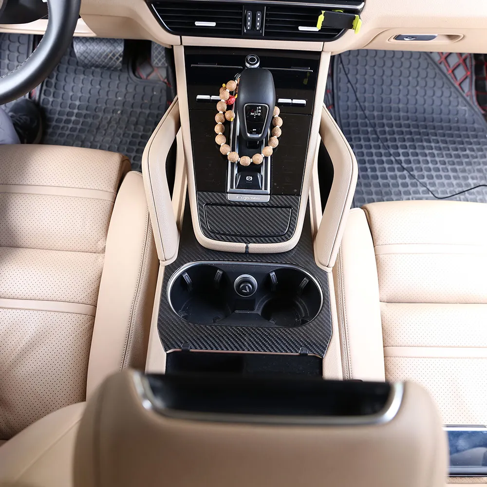JH Carbon Fiber Center console Cup Hole Frame Trim Cover For Porsche Cayenne 2018-2019