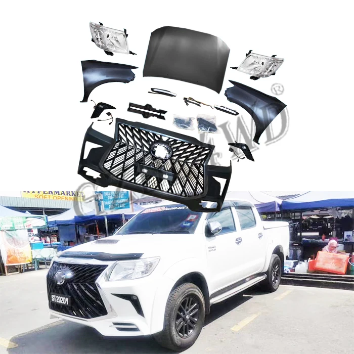 Steel quarter panel hoop scoop front bumper grill Facelift body kit for Hilux vigo upgrade to lexus 570