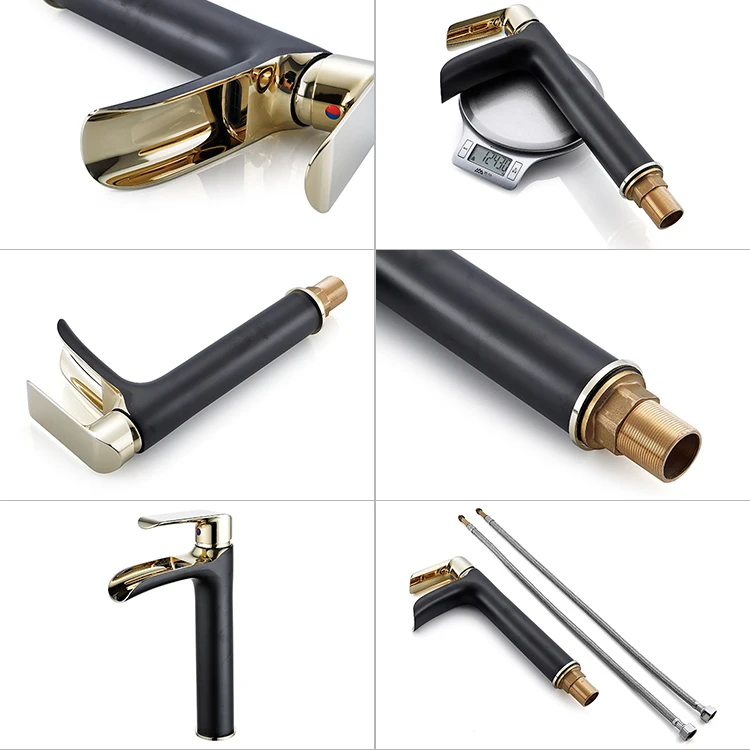 YUNDOOM OEM Tall Size Contemporary Griferia Grifo Bathroom Deck Mounted Waterfall Gold Black Brass Washroom Sink Basin Faucets