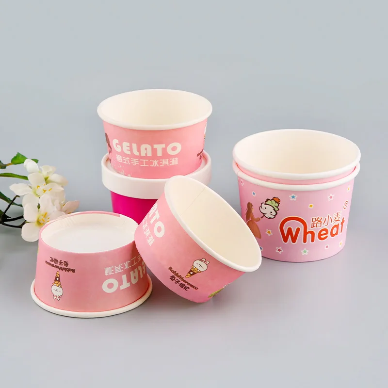 custom Disposable Eco Friendly 100 % Biodegradable Packaging yoghurt ice cream cup with lid and spoon