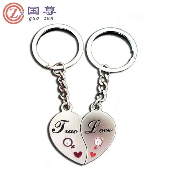 High quality Stylish Lovely Heart Cute Couple Keychain Love Keychain Key Ring steel heart-shaped key ring with Heart Pendant