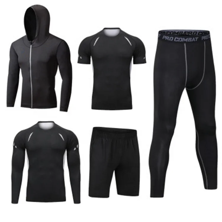 
Wholesale Men 5 pieces Sport Clothing Quick Dry Long Sleeve Gym Fitness Set Custom Design Your Own Clothing 