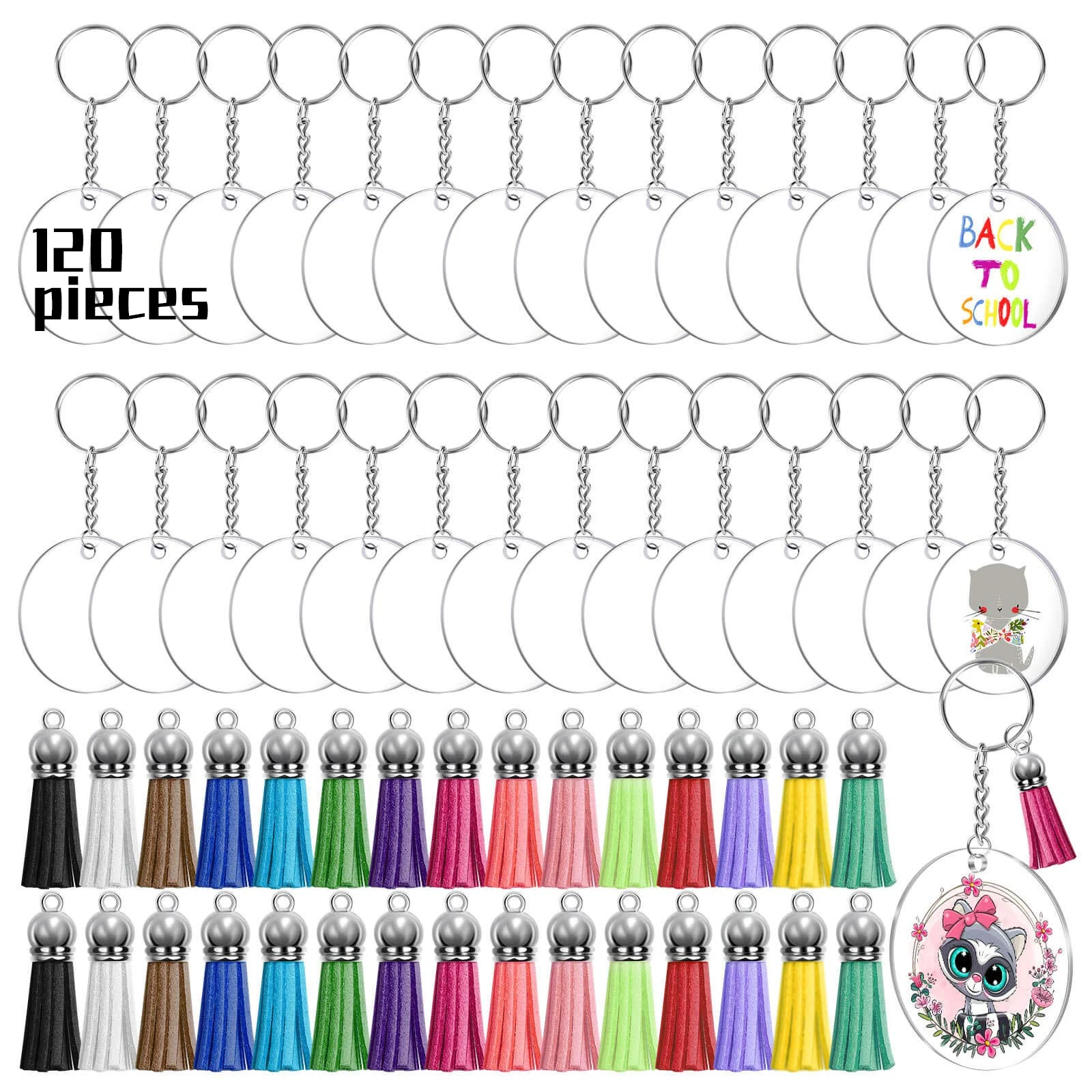 Transparent round blank Square acrylic blanks, DIY handmade creation acrylic key chain 120 pieces set, can be customized shape