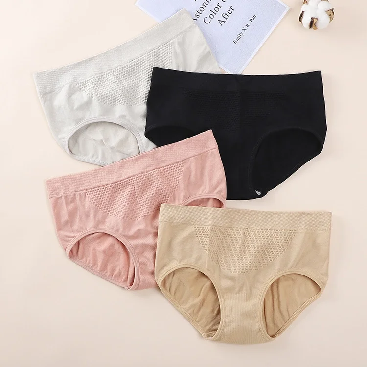 
Japanese 3D honeycomb seamless pure color stretch panty HIGH-WAISTED TUCK pants High-waisted Midriff underwear 