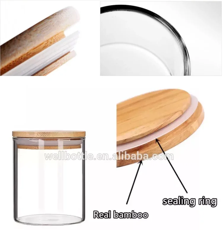 Borosilicate Glass Storage Jar With Bamboo Lid For Tube Shaped Glass Storage Jar For Glass Spice Jar With Wooden Lid