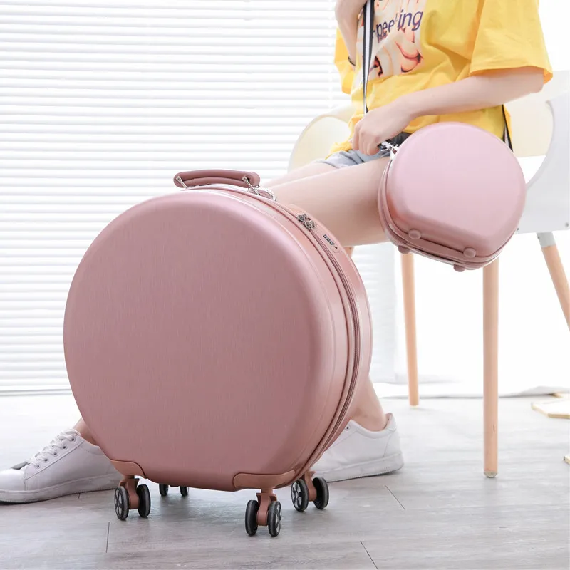 High Quality 20 Inch Cute Round Suitcase ABS Travel Luggage PC Customization Logo Smooth Surface Cabin Suitcase with Waterproof