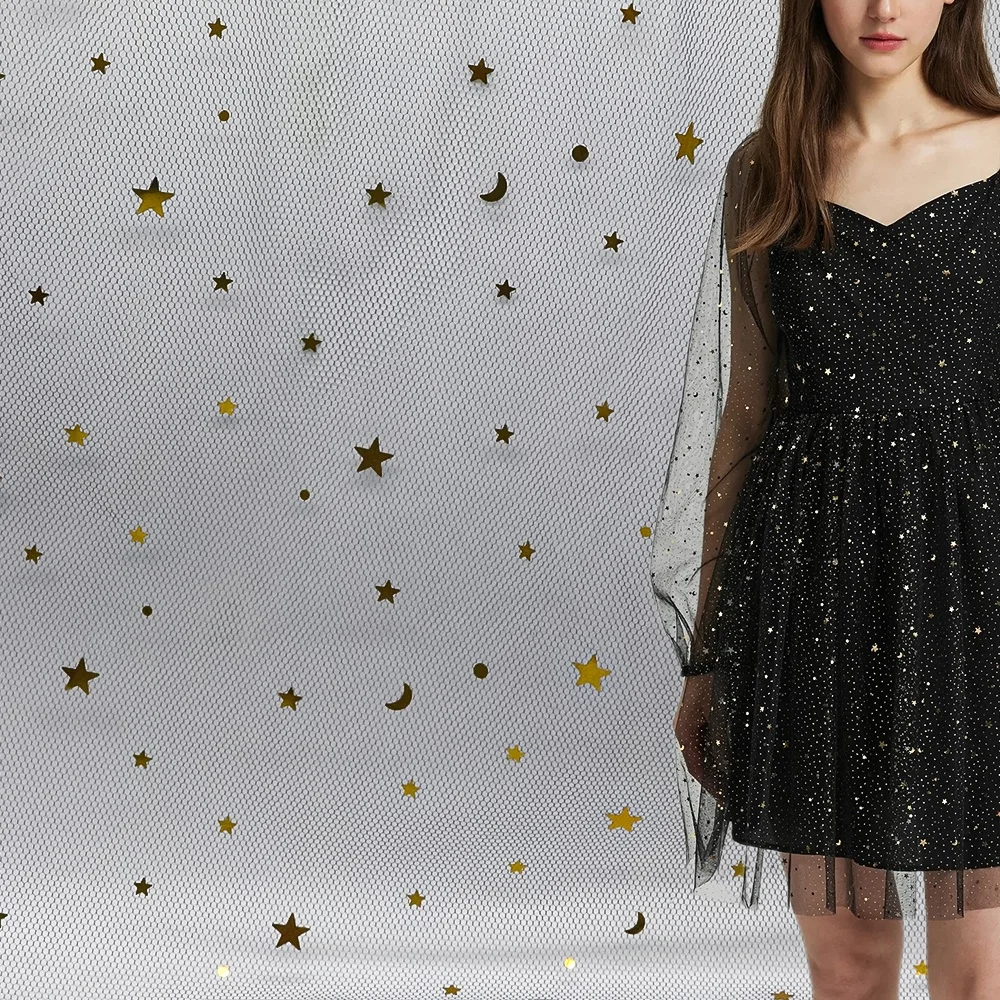 Wholesale luxury price sequin embroidery star sequin tulle mesh lace fabric for dress