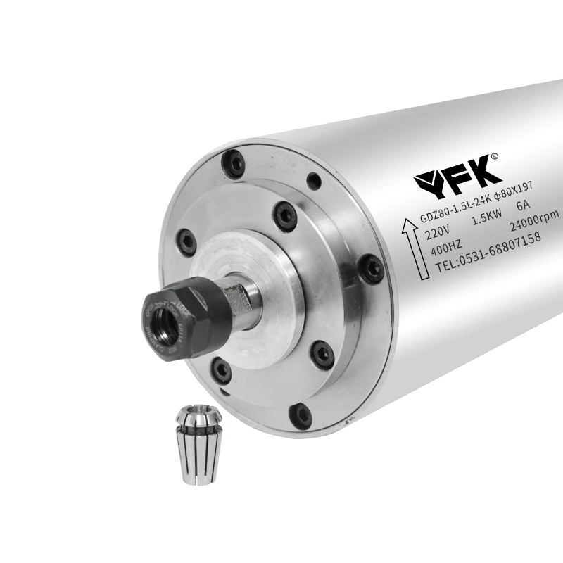 YFK GDZ Woodworking Spindle 1.5KW ER11 ER16 Diameter 80 Water-Cooled Spindle Motor 4 Bearings For CNC Milling Machine Engraving