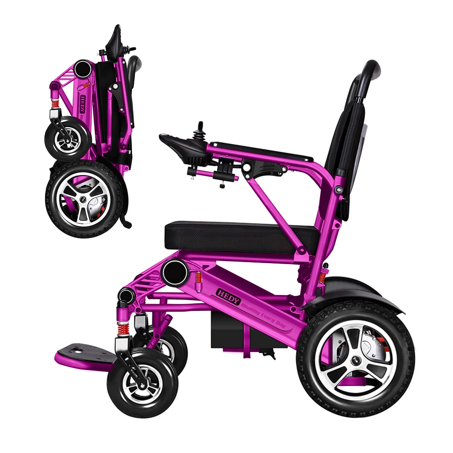 HEDY FEW04 Cheap Low Price Lightweight Lithium Battery Powerful 500W Motor Foldable Big Wheel Power Travel Electric Wheelchair