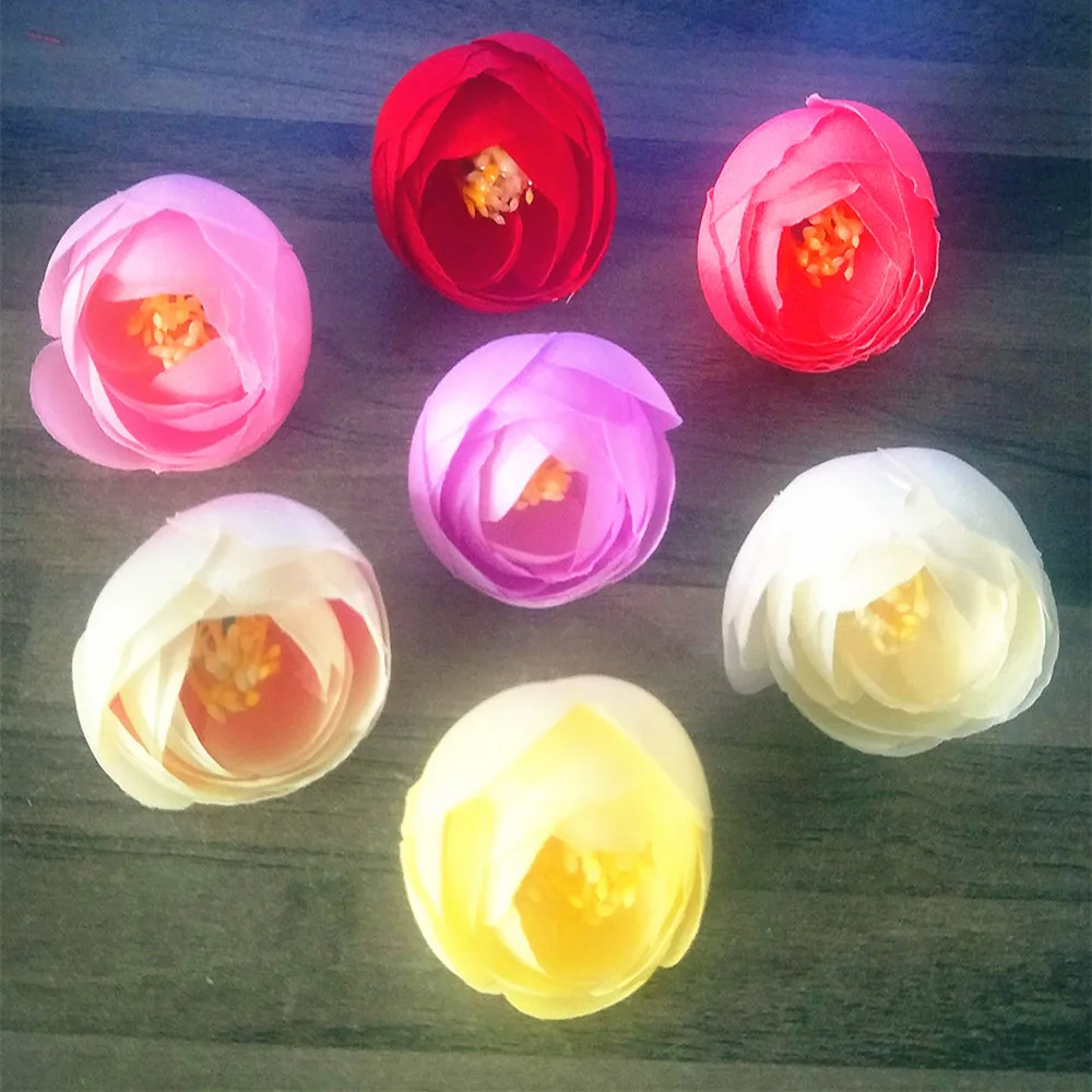 silk Camellia rose artificial flower head wedding home garden decorative garland decor