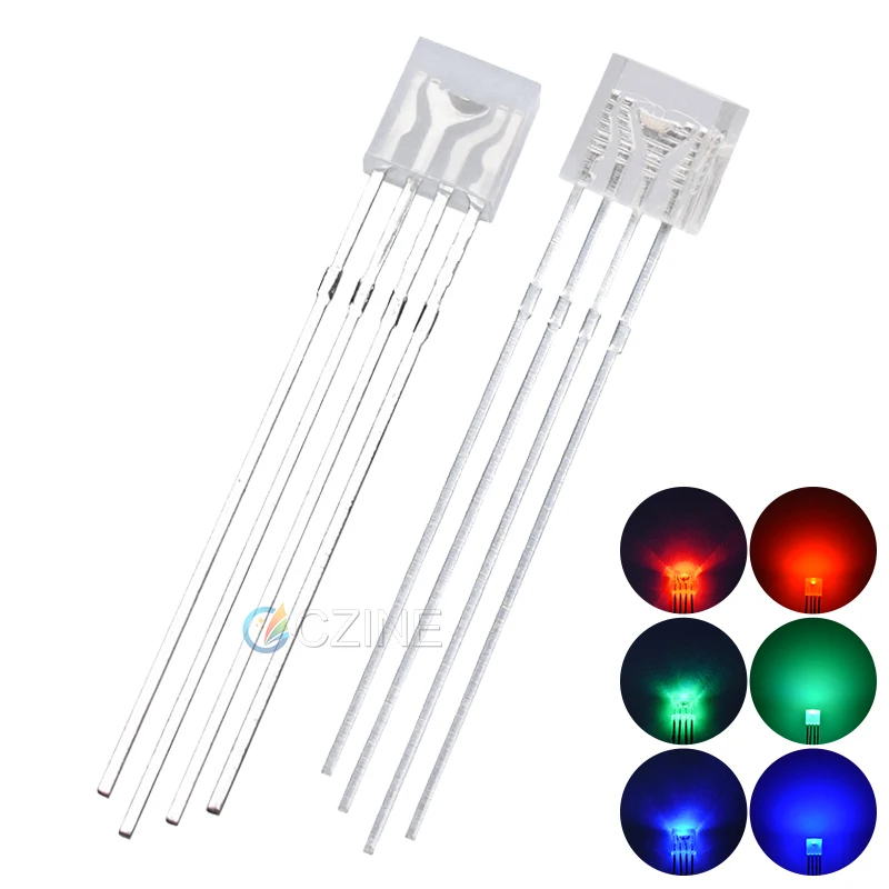 1000pcs/bag Free Sample 255 Diffuse Square Multi Color Rgb Red Green Blue Water Clear Lens Dip Four Pin Light Emitting Led Diode