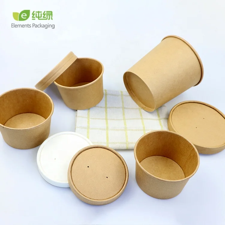 Disposable Kraft/Plain White To Go Soup Bowl Paper Soup Cups Packaging Kraft Paper Cup