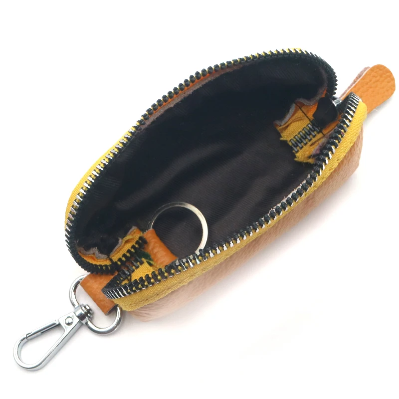 Genuine Leather Cosmetics Key Bag Zippered Money Pouch Bank Bag Custom Keychain Mini Coin Purse Wallet