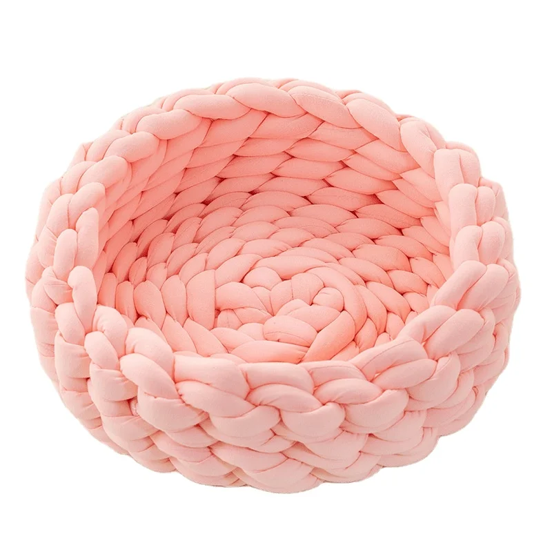 
Hot Sale High Guality Diy Hand-woven Washable Coarse Wool Pet Round Kennel Pet Dog Bed 