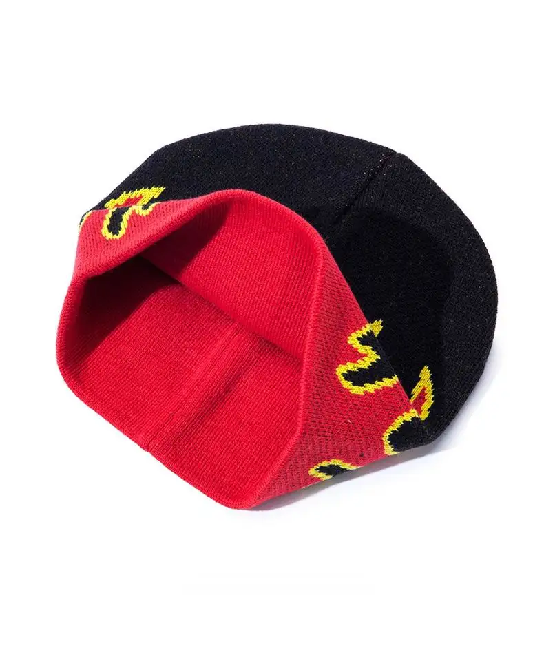 Fire Flame Pattern Beanie Knit Beanie Hat Y2K Skullies Slouchy Beanie