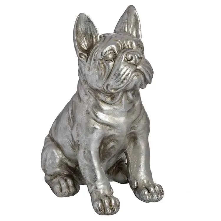 Antique Silver French Bull Dog Figurine Sculpture Resin Animal  State Home Decoration