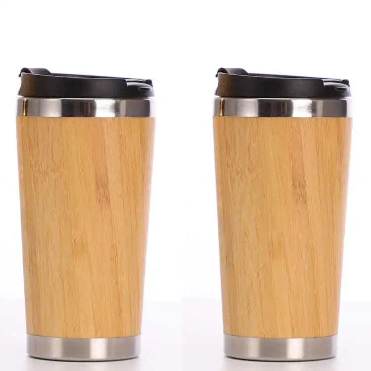 450ML Bamboo Tumbler Coffee Travel Tumbler Coffee Mug Wooden Mug Bamboo Travel Insulated Coffee Mug with plastic lid