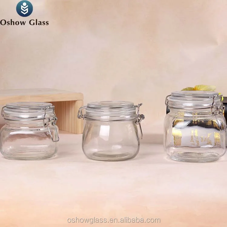 150ml 500ml 1000ml Round Glass Containers Kilner Airtight Glass Jar Set Clip Top Jars with Seal Buckle Cover
