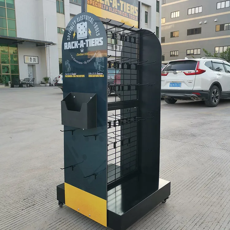 Custom Free Standing Wire Display Rack Metal Rotating Floor Hanging Display Stands With Hook