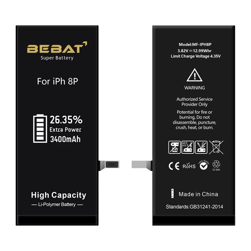  Phone accessories battery 100% original for iphone 8 plus 3400mah high