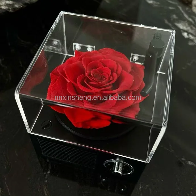 wholesale preserved rose music box gift crystal ball flower music box phonograph christmas rose music box