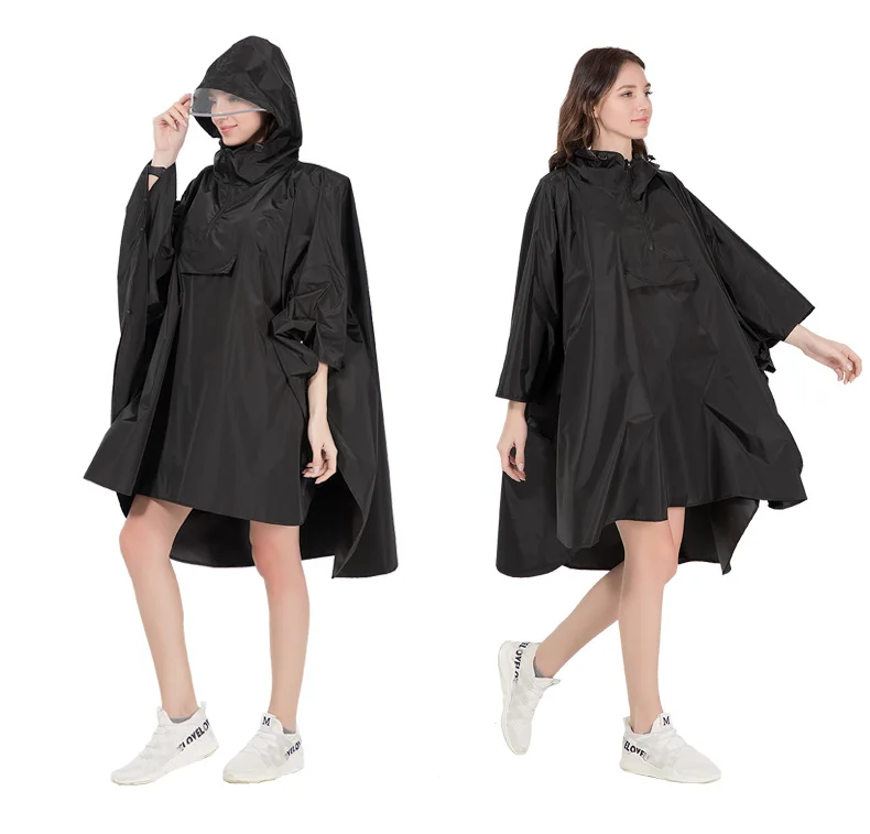 Adult Outside Polyester Raincoat Black Rain Poncho with Pocket RAINWEAR for Adults Single-person Rainwear 0.35k-0.4kg Accepted