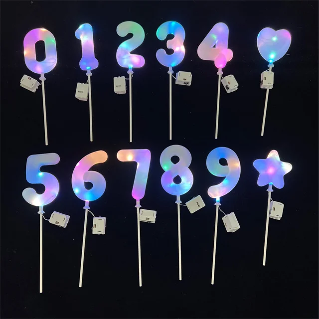 LED Cake Topper Light dessert cake topper Light up Cake Candle Set LED Number Birthday Cupcake Topper Decor