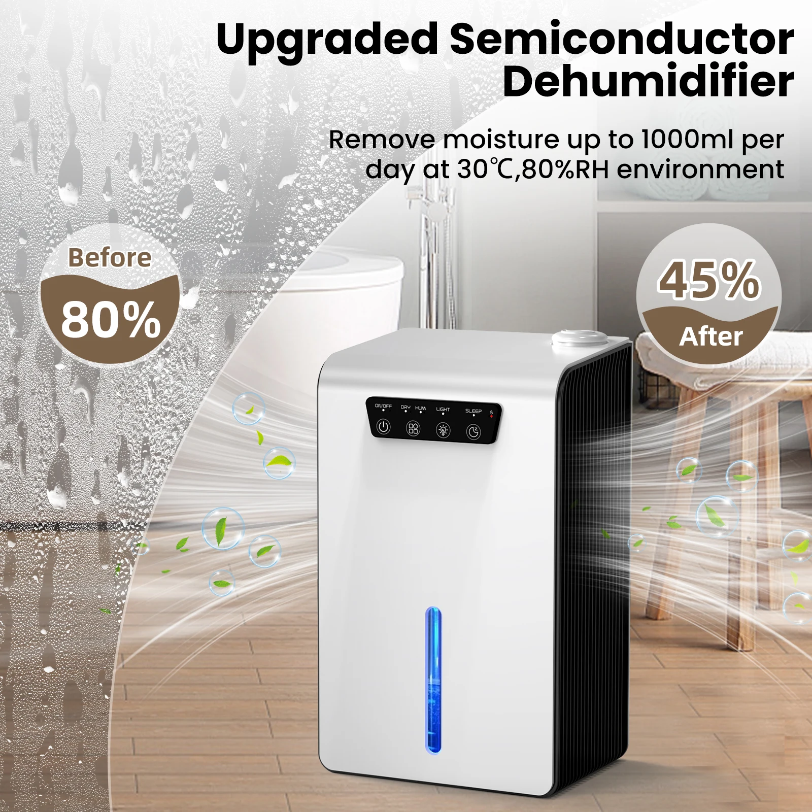 New Trend Dehumidifier For Bedroom With Drainage Hose, 3.5L Dehumidifier for Drying Clothes, Auto-Defrost and 7 Colors Light,