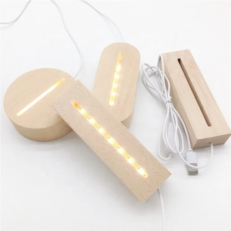 Factory Direct Wholesale Support Custom Size Rechargeable Wood Round Base For Decoration