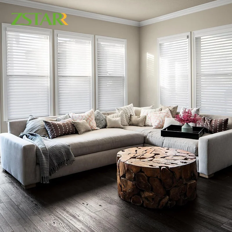 ZSTARR electric curtain blinds motorized Shangrila striped sheer blinds cordless automatic blinds