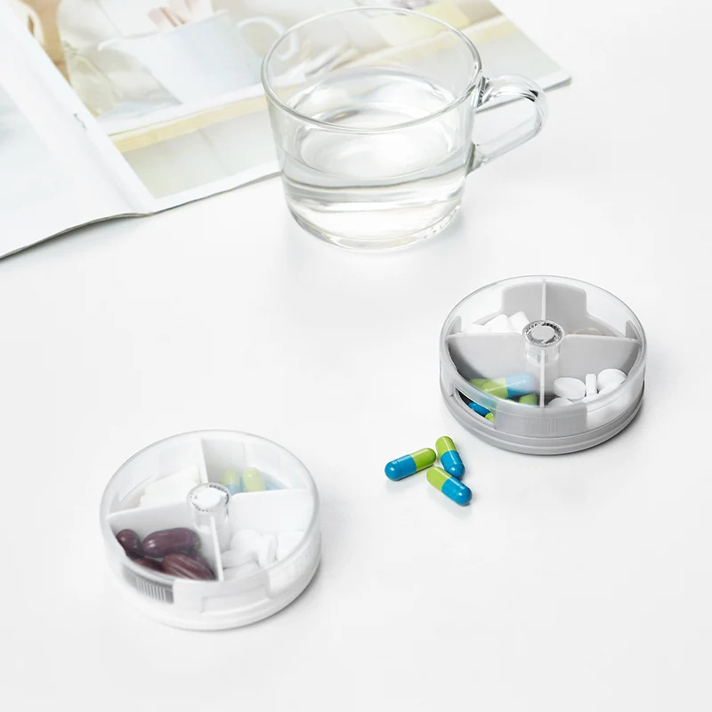 4 cell round pill box Office worker portable medicine box rotary sealed moisture-proof pill dispensing box in stock