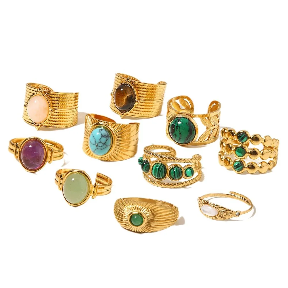 Vintage Gemstone Ring Wholesale  Jewelry Stainless Steel 18k Gold Plated Rings Women