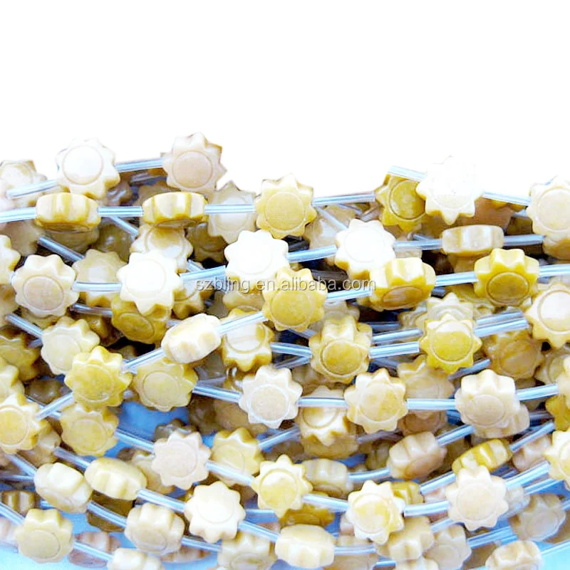 Wholesale Gemstone Beads Yellow Jade Carved Sun Beads