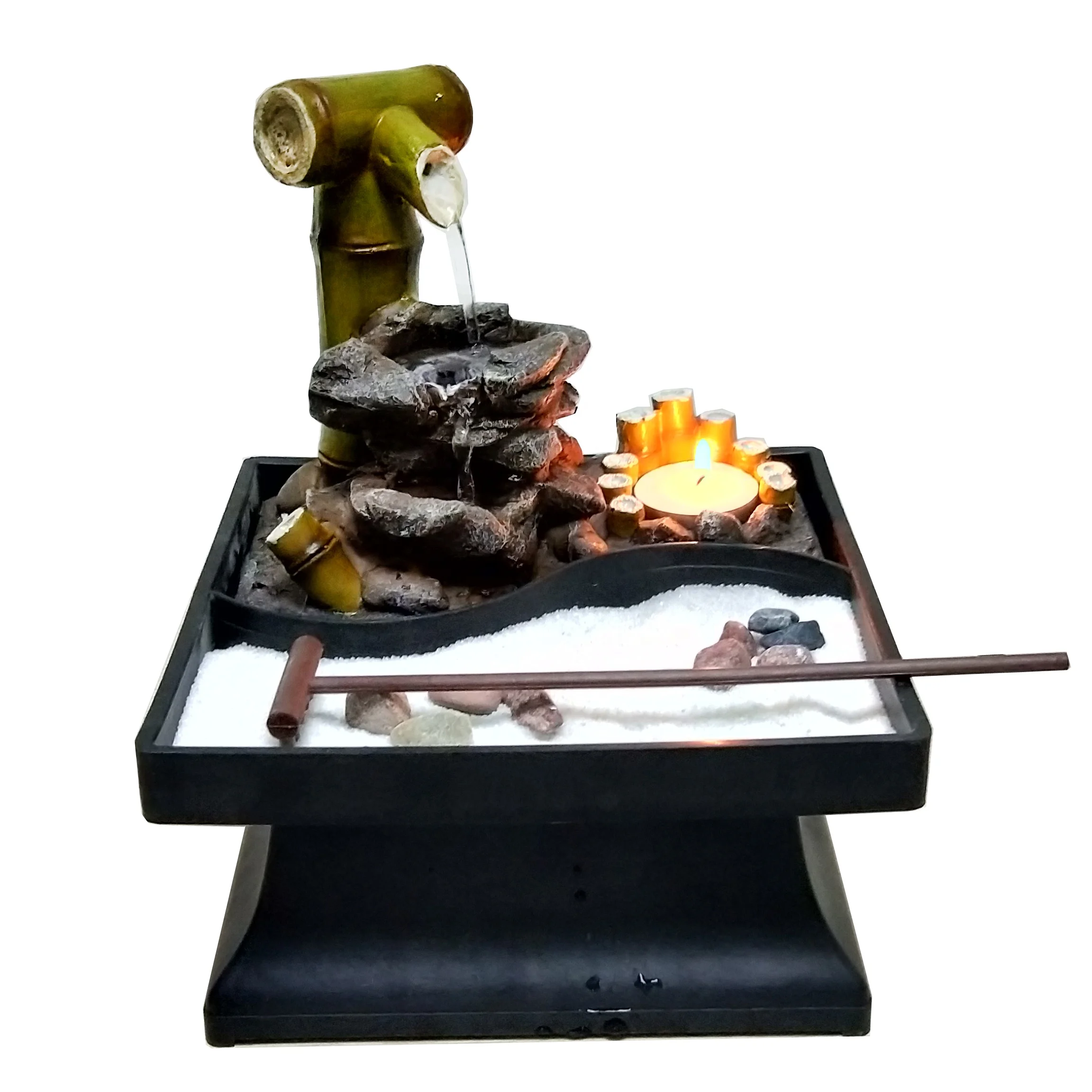 Полимерные поделки бамбуковый водяной фонтан домашний декор фэн-шуй Япония мини дзен садовый Настольный фонтан со светодиодными фонарями