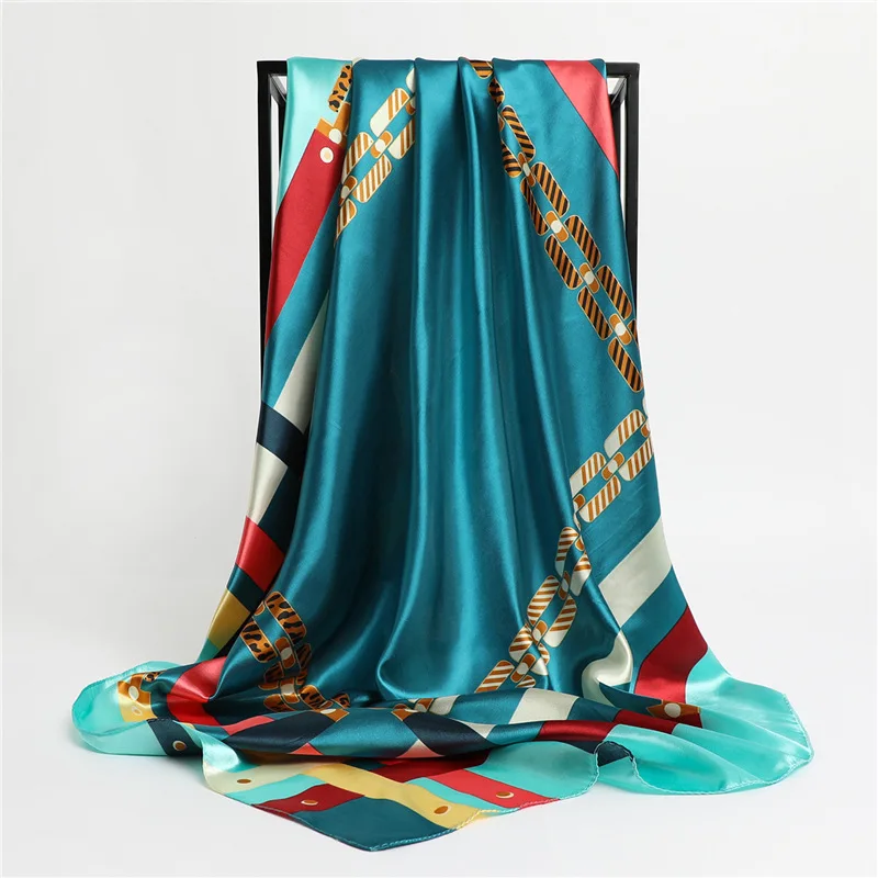 Контрастные квадратные разноцветные тонкие шелковые шарфы с цепочкой, Женский декоративный шарф, шаль, шарф qiu dong не позволяет рыться в туризме