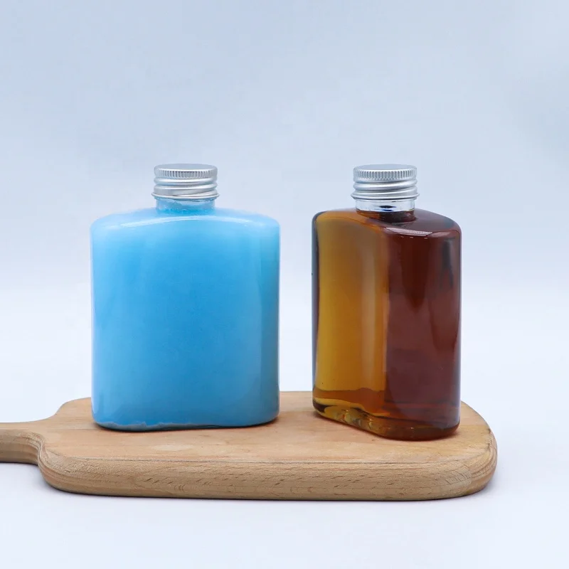 Плоская квадратная прозрачная бутылка из ПЭТ 250 мл 9 унций для напитков молока чая пластиковая еды сока с алюминиевой крышкой