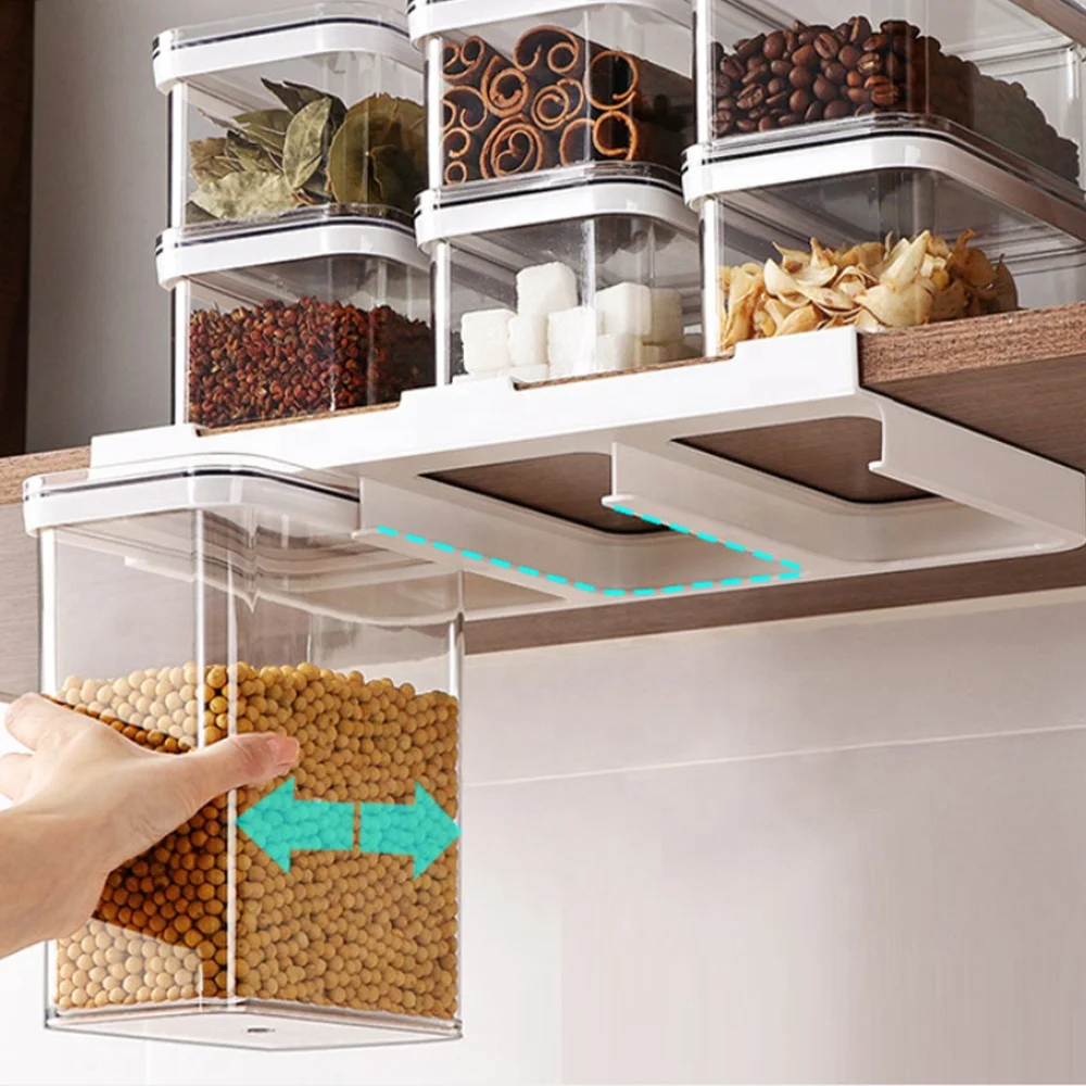 Wall Mounted Pantry Organization Stackable Airtight Food Cereal Container With Shelf