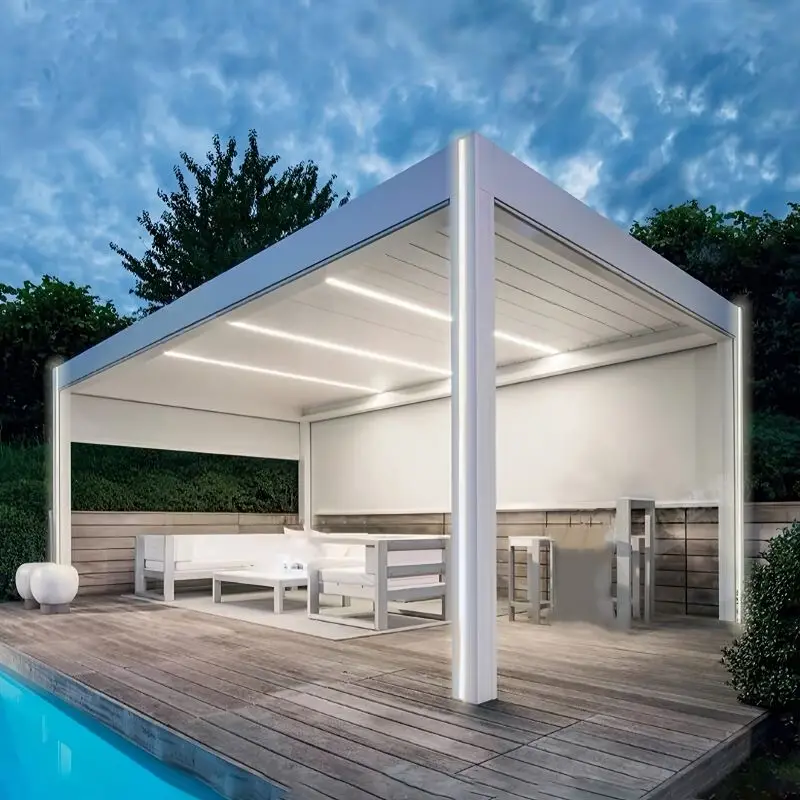 New Model Customized Factory Louver Pavilion Aluminum Pergola Garden Motorized Metal Gazebo