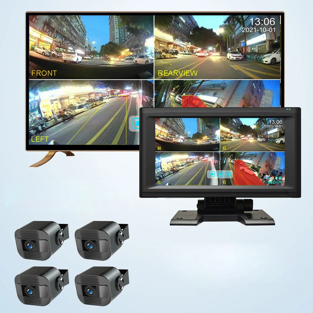 7inch 4ways monitor  BSD truck all in one  fuel tank anti theft  oil theft alarming  dash camera 360 monitoring