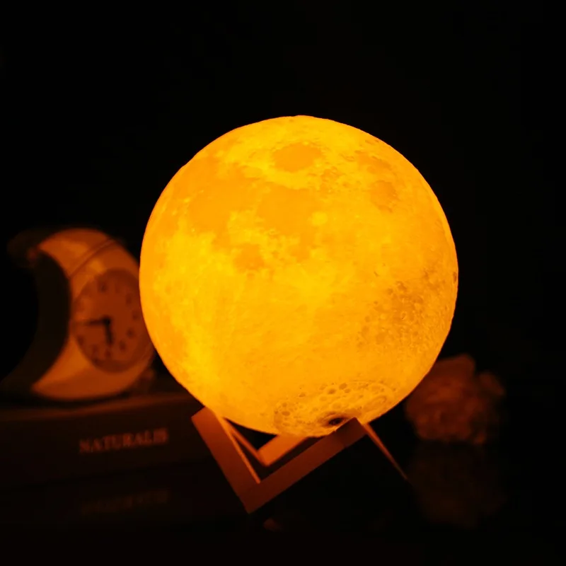 LED 3D Printed Moon Lamp 15CM Battery Powered Night Light with Stand minimalist Starry Lamp Bedroom Decor